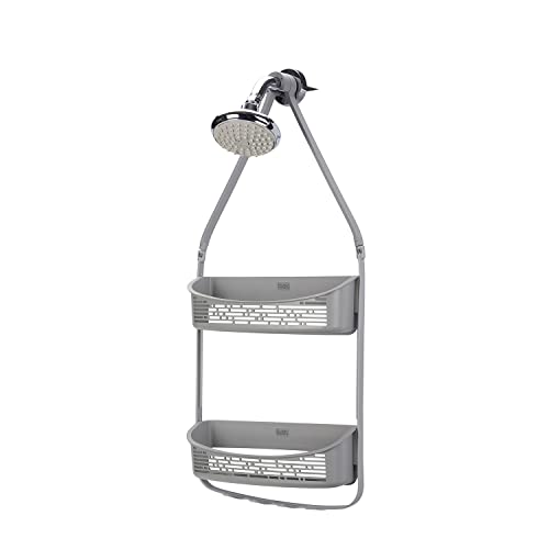 BLACK+DECKER 2-Way Convertible Hanging Anti-Swing Shower Caddy, 2 Way Adjustable Arm, Over The Door, Loofah & Razor Hooks, Storage & Organization, Large and Small Bottles and More, Grey