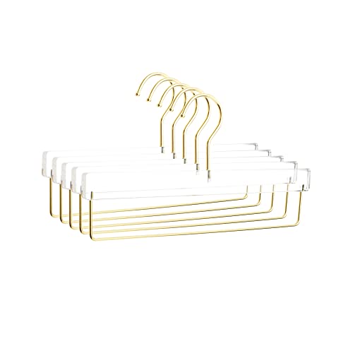 HomeCube USA Elegant Acrylic Clear Hangers with Gold Hook, Heavy Duty Clothes Hanger for Adult (5, Pant Hanger)