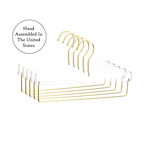 HomeCube USA Elegant Acrylic Clear Hangers with Gold Hook, Heavy Duty Clothes Hanger for Adult (5, Pant Hanger)