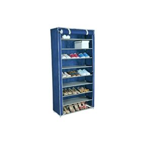 uniware peva material tall roll up 10 tiers shoe rack with dustproof cover closet shoe storage, 63 x 29 x 12 inches,blue