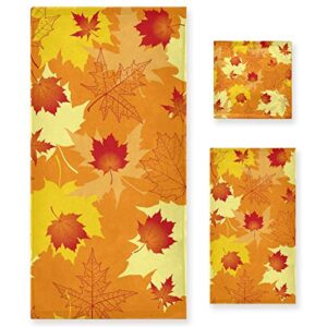fall bathroom towels sets fall design towel set of 3, 1 bath towels 1 hand towels 1 washcloth soft highly absorbent multipurpose for kitchen beach gym spa decorative, autumn yellow maple leaves