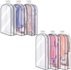 misslo 3 pack 40" all clear suit bags for closet storage + 3 pack 50" dress bags for closet storage