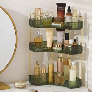 corner bathroom countertop organizer, vanity trays for bathroom counter, makeup organizer, perfume tray, kitchen spice rack, fits 90 corner(green, 3 tiers)