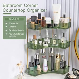 Corner Bathroom Countertop Organizer, Vanity Trays for Bathroom Counter, Makeup Organizer, Perfume Tray, Kitchen Spice Rack, Fits 90 Corner(Green, 3 Tiers)