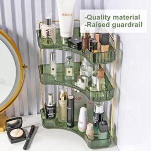 Corner Bathroom Countertop Organizer, Vanity Trays for Bathroom Counter, Makeup Organizer, Perfume Tray, Kitchen Spice Rack, Fits 90 Corner(Green, 3 Tiers)