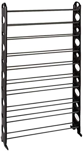 Home Basics Free Standing 50 Pair Shoe Organizer Rack, Ideal for Entryway and Hallway, Black