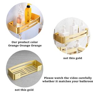 Coolnice 2 Pack Shower Caddy Shelf Organizer Aluminum Rectangle Shower Shelf with 4 Hooks Wall Mount Bathroom Shelf for Bathroom Toilet Kitchen No Need Drilling with Adhesive-Orange