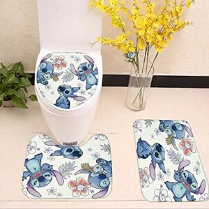 Dufdauio Anime 4 Piece Shower Curtain Set with Non-Slip Rug, Durable Toilet lid Cover, U-Shaped Cushion, and 12 Hooks Waterproof Shower Curtain Set for Bathroom