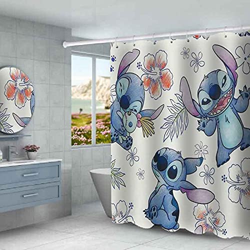 Dufdauio Anime 4 Piece Shower Curtain Set with Non-Slip Rug, Durable Toilet lid Cover, U-Shaped Cushion, and 12 Hooks Waterproof Shower Curtain Set for Bathroom