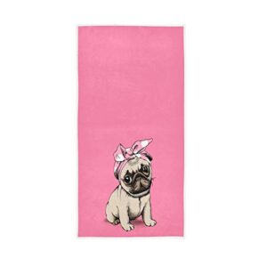 blueangle pink headband pug hand towels for bathroom guest towels fingertip towels for bathroom, hotel,gym,spa 30" x 15"