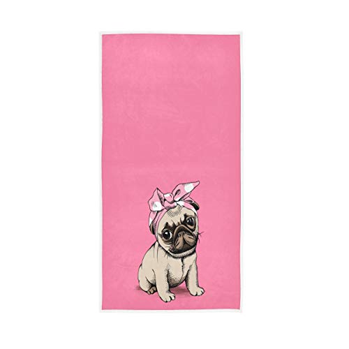 Blueangle Pink Headband Pug Hand Towels for Bathroom Guest Towels Fingertip Towels for Bathroom, Hotel,Gym,Spa 30" x 15"