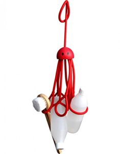 formverkert octopus shower caddy (in red) - shower gel shampoo conditioner brush razors toys accessories holder, 9 slots, fits all sized bottles, stylish fun bath shower organizer, designed in sweden