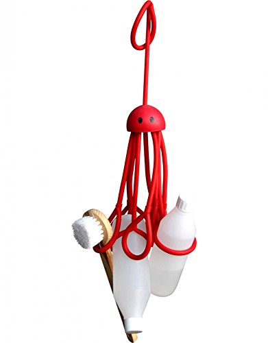 Formverkert Octopus Shower Caddy (in Red) - Shower Gel Shampoo Conditioner Brush Razors Toys Accessories Holder, 9 Slots, Fits All Sized Bottles, Stylish Fun Bath Shower Organizer, Designed in Sweden