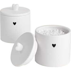 heagoale 2 pack qtip holder dispenser ceramic apothecary jars with lids set cute bathroom decor storage containers for cotton ball, cotton swab, cotton pad, floss, cream
