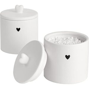 Heagoale 2 Pack Qtip Holder Dispenser Ceramic Apothecary Jars with Lids Set Cute Bathroom Decor Storage Containers for Cotton Ball, Cotton Swab, Cotton Pad, Floss, Cream