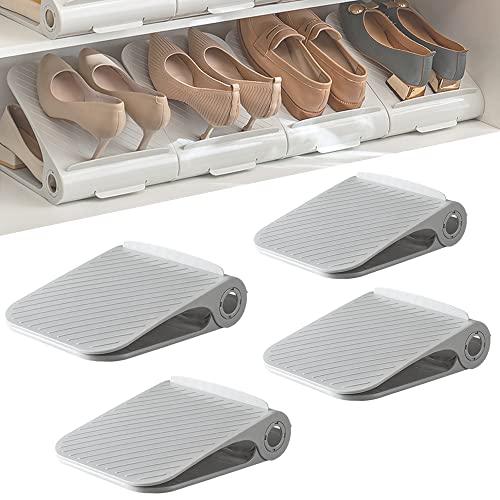 HABOHUSE Double Enlarged Shoe Rack, Double-Layer Shoe Storage Rack Shoe Slots Organizer Adjustable Shoe Stacker Storage Space Saver, Double Deck Shoe Rack Holder for Closet Shoe Organizer (4Pcs-Grey)