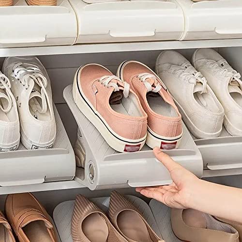 HABOHUSE Double Enlarged Shoe Rack, Double-Layer Shoe Storage Rack Shoe Slots Organizer Adjustable Shoe Stacker Storage Space Saver, Double Deck Shoe Rack Holder for Closet Shoe Organizer (4Pcs-Grey)