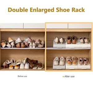 HABOHUSE Double Enlarged Shoe Rack, Double-Layer Shoe Storage Rack Shoe Slots Organizer Adjustable Shoe Stacker Storage Space Saver, Double Deck Shoe Rack Holder for Closet Shoe Organizer (4Pcs-Grey)