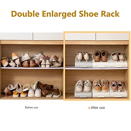 HABOHUSE Double Enlarged Shoe Rack, Double-Layer Shoe Storage Rack Shoe Slots Organizer Adjustable Shoe Stacker Storage Space Saver, Double Deck Shoe Rack Holder for Closet Shoe Organizer (4Pcs-Grey)