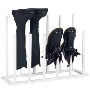 mygift modern white metal free standing boot shoe rack organizer, tall boot shaper storage stand, holds up 6 pairs of tall boots