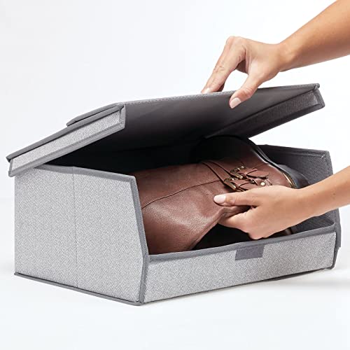 mDesign Large Fabric Closet Shoe Storage Box w/Clear Window - Shoe, Sandal, Sweater, Linen, Clothes Organizer - Boot Storage Solutions - Shoe Bin - Lido Collection, 4 Pack, Gray Herringbone