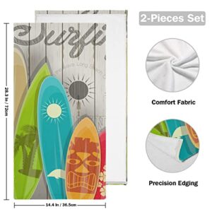 JUAMA Surfboards Surfing Summer Time Hand Towels 2-Pack Fingertip Towels Absorbent Hand Towels for Bathroom Decorative Set Lightweight Bath Towels 28x14 Inches