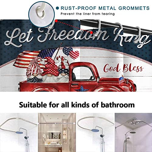 4 Pcs American Flag Shower Curtain Set , with Non-Slip Rugs Toilet Lid Cover Bath Mat ,Independence Day 4 of July Decoration Shower Curtain with 12 Hooks , Waterproof Bathroom Set 65" x 70 "