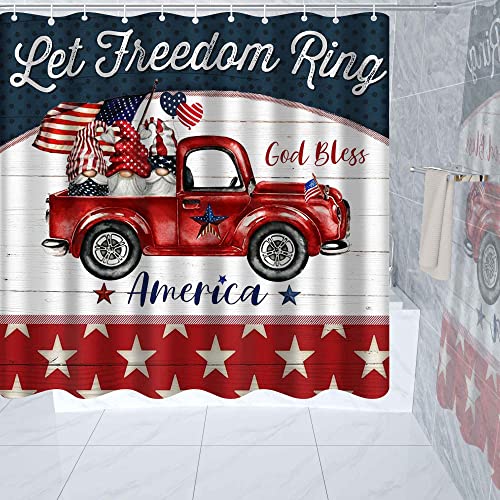 4 Pcs American Flag Shower Curtain Set , with Non-Slip Rugs Toilet Lid Cover Bath Mat ,Independence Day 4 of July Decoration Shower Curtain with 12 Hooks , Waterproof Bathroom Set 65" x 70 "