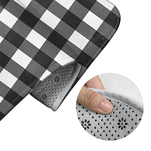 WONDERTIFY Gingham Checkered Bathroom Antiskid Pad Square Buffalo Check Plaid 3 Pieces Bathroom Rugs Set, Bath Mat+Contour+Toilet Lid Cover Black White