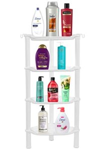 4 tier corner shower caddy, rustproof, plastic shower organizer for bathroom, bathtub, shower pan, bath accessories shower caddies, 13.5 x 10 x 33.5 inches, white (round slot white 4 tier)