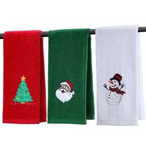 ansoufien large christmas hand towels 3 pieces, 100% cotton christmas kitchen towels 16" x 25" christmas towel for bathroom christmas decoration - red, white, green