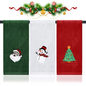 Ansoufien Large Christmas Hand Towels 3 Pieces, 100% Cotton Christmas Kitchen Towels 16" x 25" Christmas Towel for Bathroom Christmas Decoration - Red, White, Green