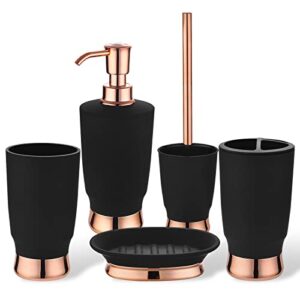 hwbka 5 pcs matte black bathroom accessories set complete,bathroom soap dispenser set with toothbrush holder,toothbrush cup,soap dish, toilet brush with holder