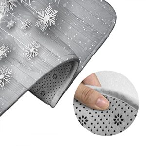 WONDERTIFY Snowflakes Bathroom Antiskid Pad Hanging Christmas Tree Branches 3 Pieces Bathroom Rugs Set, Bath Mat+Contour+Toilet Lid Cover Wooden