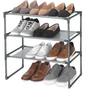 smart design shoe rack shelf - stackable - laminated liner - steel metal frame - 3-tier holds 9 pairs - entryway, closet, & garage - home organization