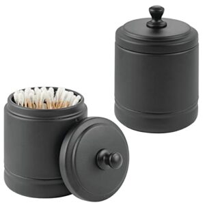 mdesign metal bathroom vanity storage organizer canister jar with lid for cotton balls, swabs, makeup sponges, bath salts, hair ties, jewelry - hyde collection - 2 pack - matte black