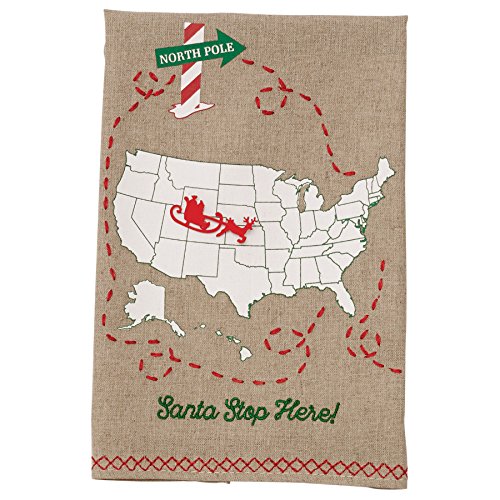 Mud Pie Santa Stop Here Fingertip Embroidered Christmas Accent Towel