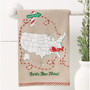 Mud Pie Santa Stop Here Fingertip Embroidered Christmas Accent Towel