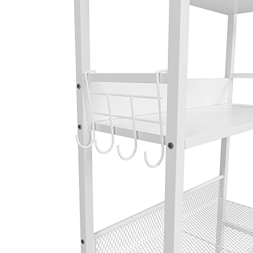 HOME BI Over The Toilet Storage Shelf ，Bathroom Organizer Over The Toilet Storage 4-Tier ，Wooden freestanding Toilet Shelf for Space Storage Toilet with Hooks (White Oak)