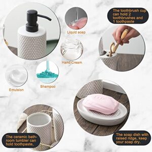 Kendiis Bathroom Accessories Set 4 - Ceramic Bathroom White Accessory Completes with Soap Dispenser, Toothbrush Holder, Tumbler, Soap Dish - Modern Decor, Bathroom Home Decor, Countertop Organize