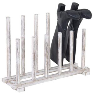 MyGift Shabby Whitewashed Wood Boot Rack Organizer Tall Boots Inverter Holder - Holds up to 6 Pairs