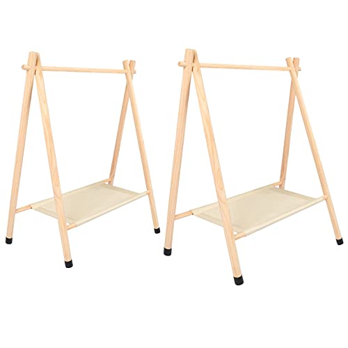 Queekay 2 Pcs Kids Clothing Rack 2 Size 20.5" x 11.8" x 29.5" & 31.5" x 13.8" x 31.5" Baby Clothes Rack Dress up Storage Wooden Clothes Organizer Child Garment Racks for Toddler Doll Dog