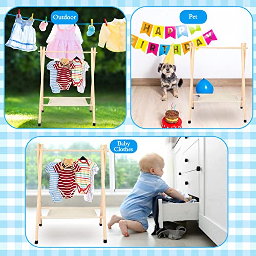 Queekay 2 Pcs Kids Clothing Rack 2 Size 20.5" x 11.8" x 29.5" & 31.5" x 13.8" x 31.5" Baby Clothes Rack Dress up Storage Wooden Clothes Organizer Child Garment Racks for Toddler Doll Dog