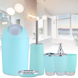 AYNEFY 6-Piece Bathroom Set, Modern Style Toilet Bathroom Accessories Toilet Kit with Soap Dispenser Toothbrush Holder Soap Dish Cup Toilet Brush Holder Set Rubbish Bin Purple (Blue Cyan)