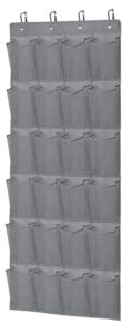 merb home door shoe storage organizer with 24 large pockets! 8 hooks included! 4 regular hooks and four special double-sided hooks for hanging coats or towels on the other side - foldable organizer