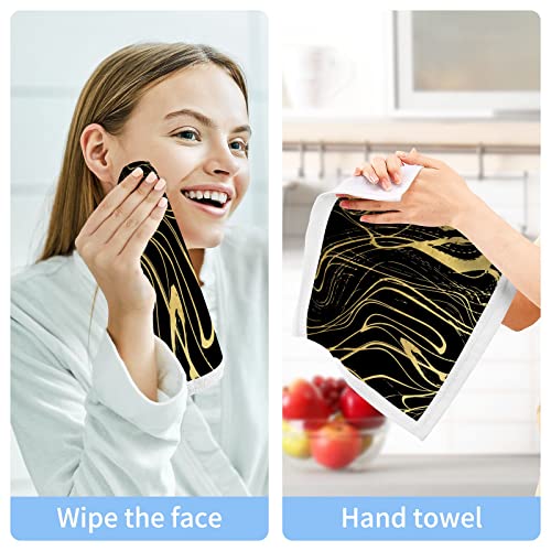 ALAZA Wash Cloth Set Gold Black Marble - Pack of 6 , Cotton Face Cloths, Highly Absorbent and Soft Feel Fingertip Towels(226cr8d)