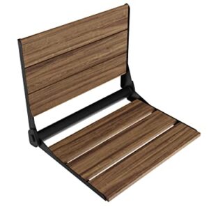 Saxon 17 in. Teak Wall Mounted Folding Shower Seat in Matte Black