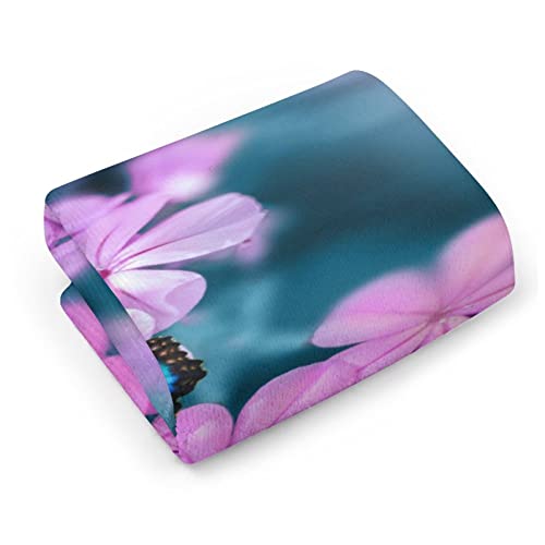 TsyTma Blue Butterfly on Pink-Violet Flowers Hand Towel Yoga Gym Face Spa Towels Spring Florals Absorbent Multipurpose for Bathroom Kitchen Hotel Home Decor 15x30 Inch