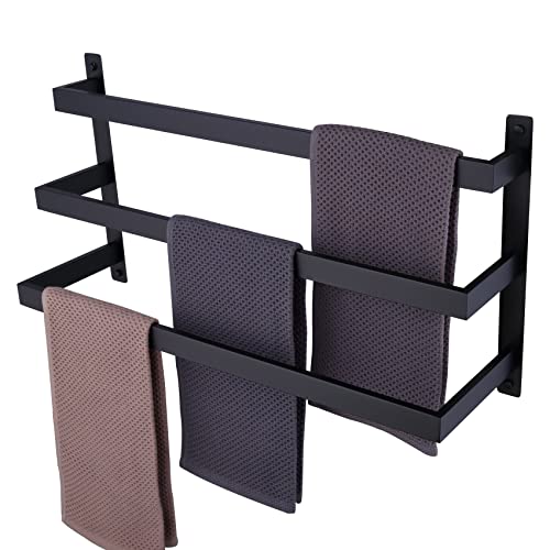 KOKOSIRI Towel Bars Black Bath Towel Holders Bathroom 3-Tiers Ladder Towel Rails Wall Mounted Towels Shelves Rack Stainless Steel, B5006BK-L24