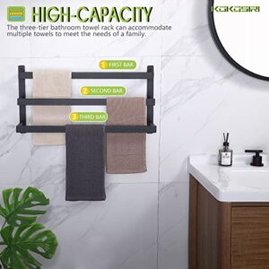 KOKOSIRI Towel Bars Black Bath Towel Holders Bathroom 3-Tiers Ladder Towel Rails Wall Mounted Towels Shelves Rack Stainless Steel, B5006BK-L24